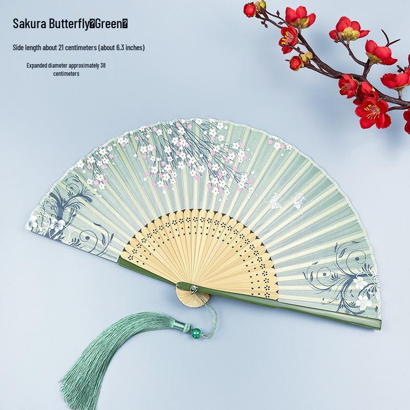 Portable Ancient Chinese Bamboo Folding Fan for Hanfu & Qipao - Gardenia Design