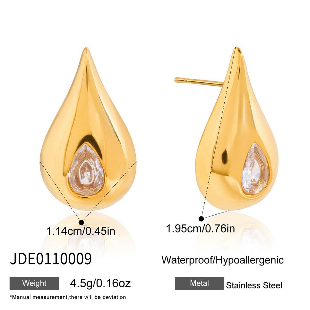Youthway Fashion Teardrop-Shaped White Zirconia Pendant Earrings Stainless Steel With Gold Color Plating Women'S Earrings