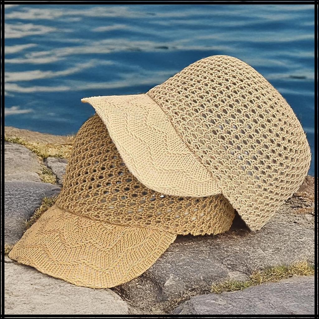 Straw Cap Hat Mesh UV Protection Breathable Casual Stylish CZA116 [White Fang] Women's (Dark Brown)