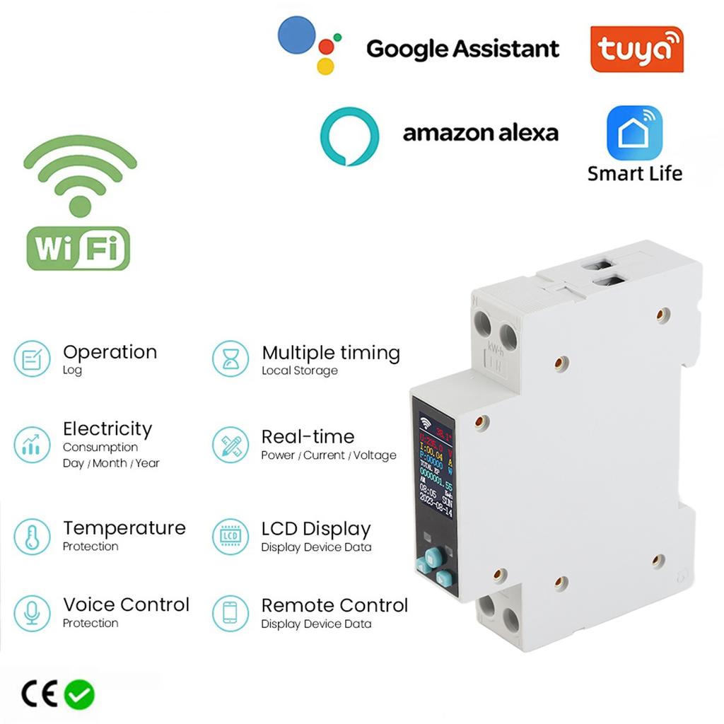 For Tuya Wifi 35mm DIN RAIL Switch Intelligent Meter Circuit Breaker LED Energy Meter KWh Power Timer Relay APP Control