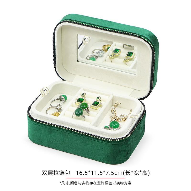 Luxury Velvet Double-Layer Zippered Jewelry Organizer Case Rings Necklaces Earrings Travel Storage