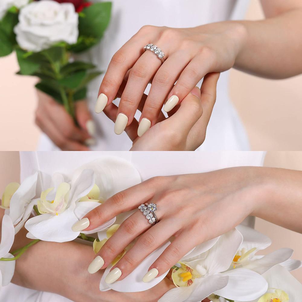 2.5CTTW 5 Stone Moissanite Ring For Women GRA 4*6mm Oval Cut Lab Diamond  CopperHalf Eternity Stackable Wedding Band Jewelry
