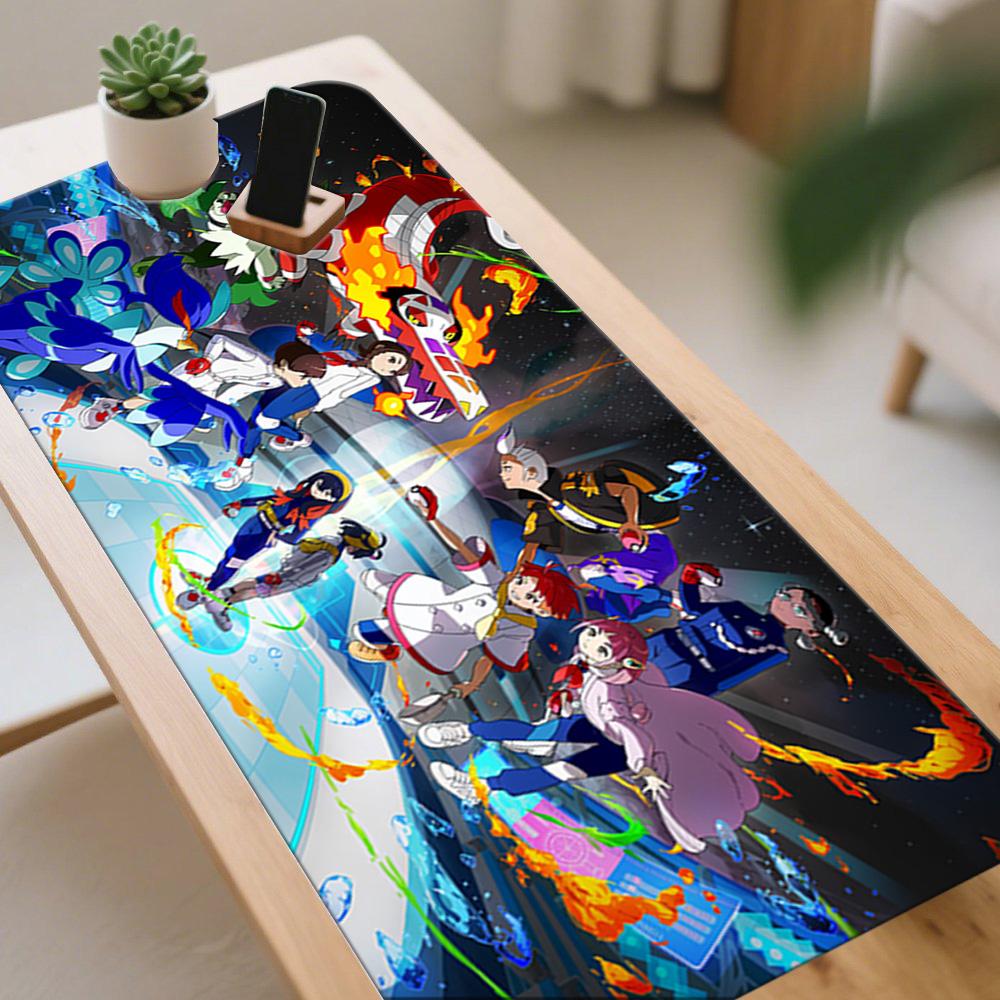 Anime Ash Pikachu Reading Together Gaming Mouse Pad with NonSlip Base 30x80x0.2cm