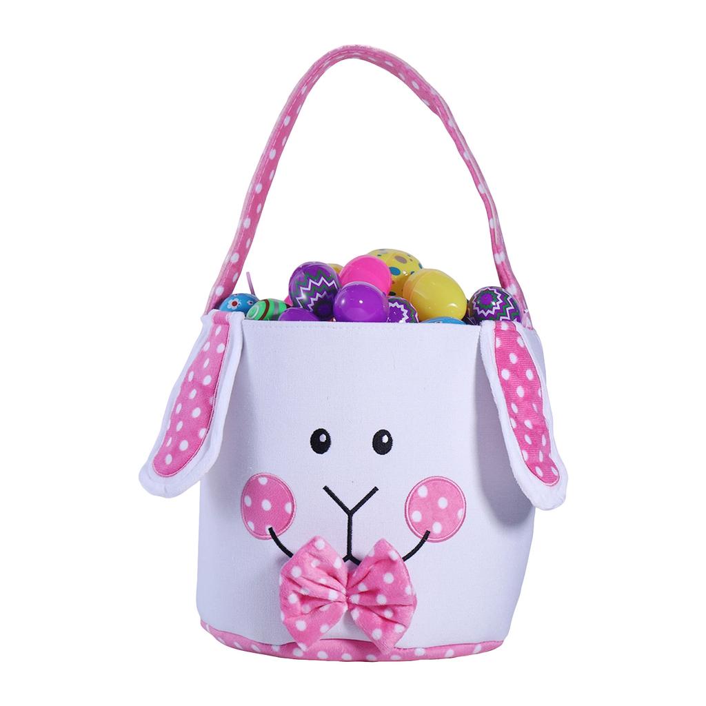 Easter Egg Bucket, Cloth Easter Bunny Basket, Bunny Face Printed Basket, Easter Egg Treasure Bucket With Handle, Party Gift