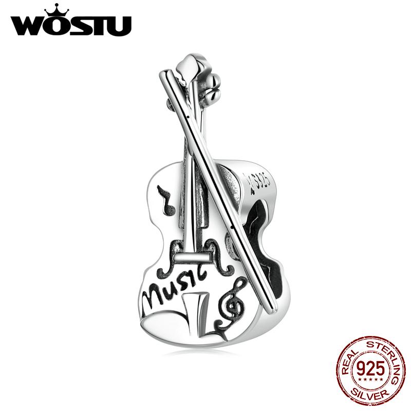 

WOSTU стерлингового серебра 925 пробы, винтажная скрипка, подвеска из бисера, подходит для оригинального браслета 3 мм, женские ювелирные изделия 925 silver