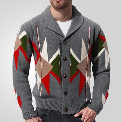 New Versatile Autumn And Winter Cardigan Men'S Retro Knitted Sweater Jacket Long Sleeved Heavy Jacquard Sweater