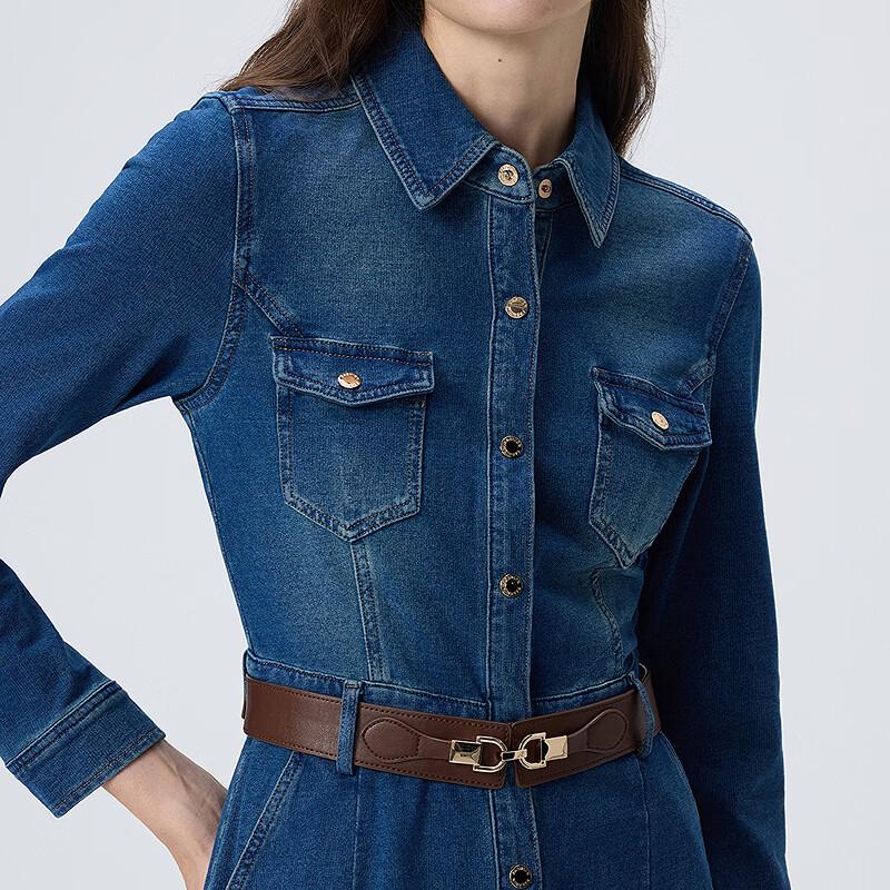 LANCI French Retro Cotton Slimming Denim Shirt Dress