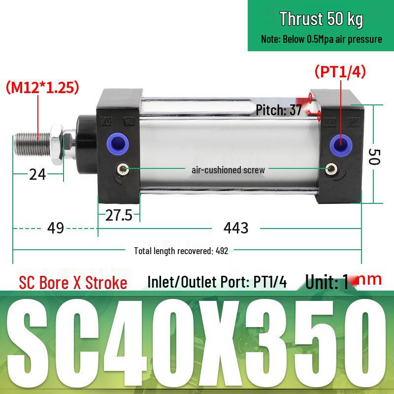 SC63 High Thrust Small Pneumatic Cylinder, Model SC40/50/80/100*125X150X200X500-S