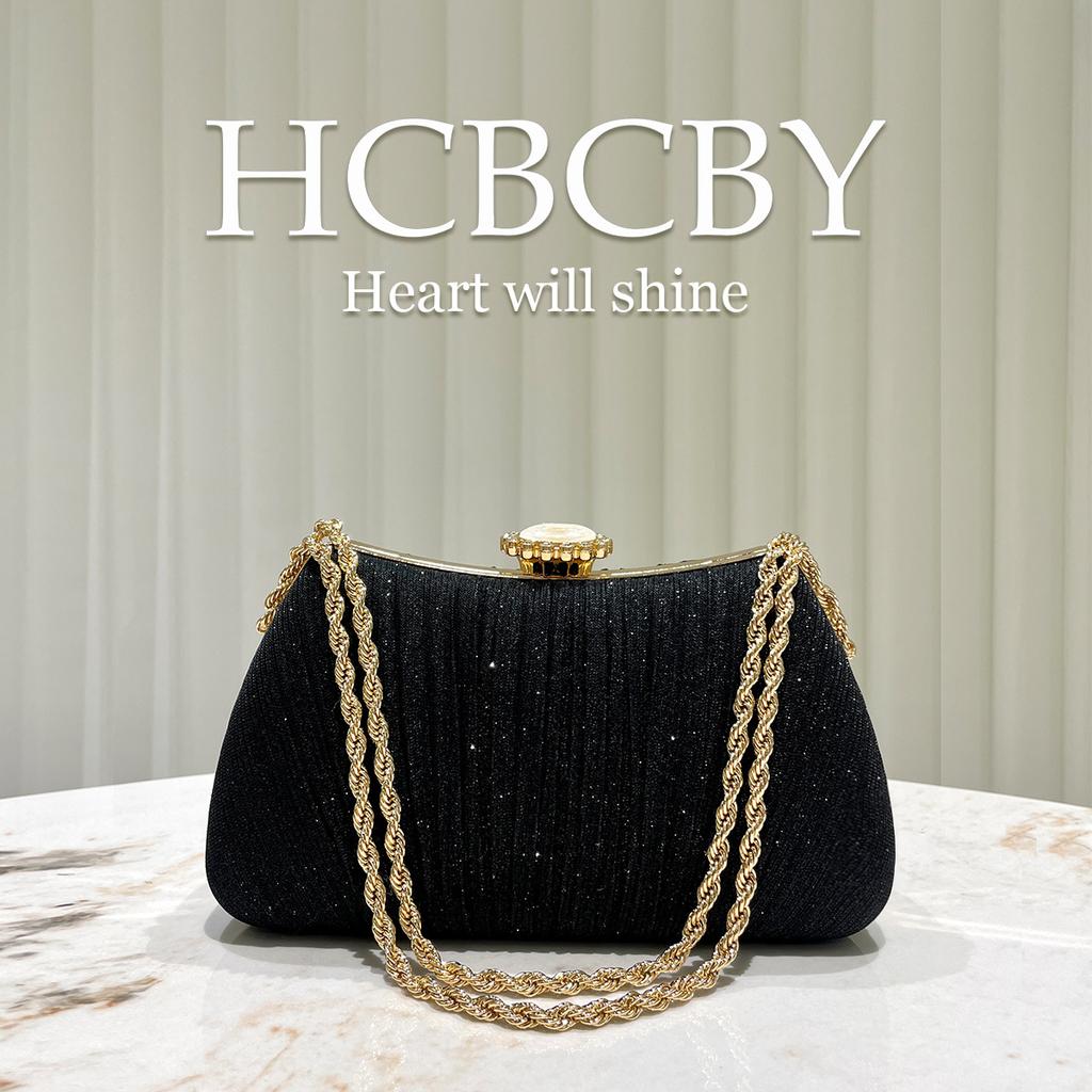 Gold Glitter Pleated Chain Decorative Handbag Evening Bag, Women's Fashion Temperament Elegant Clutch Bag Dinner Bag