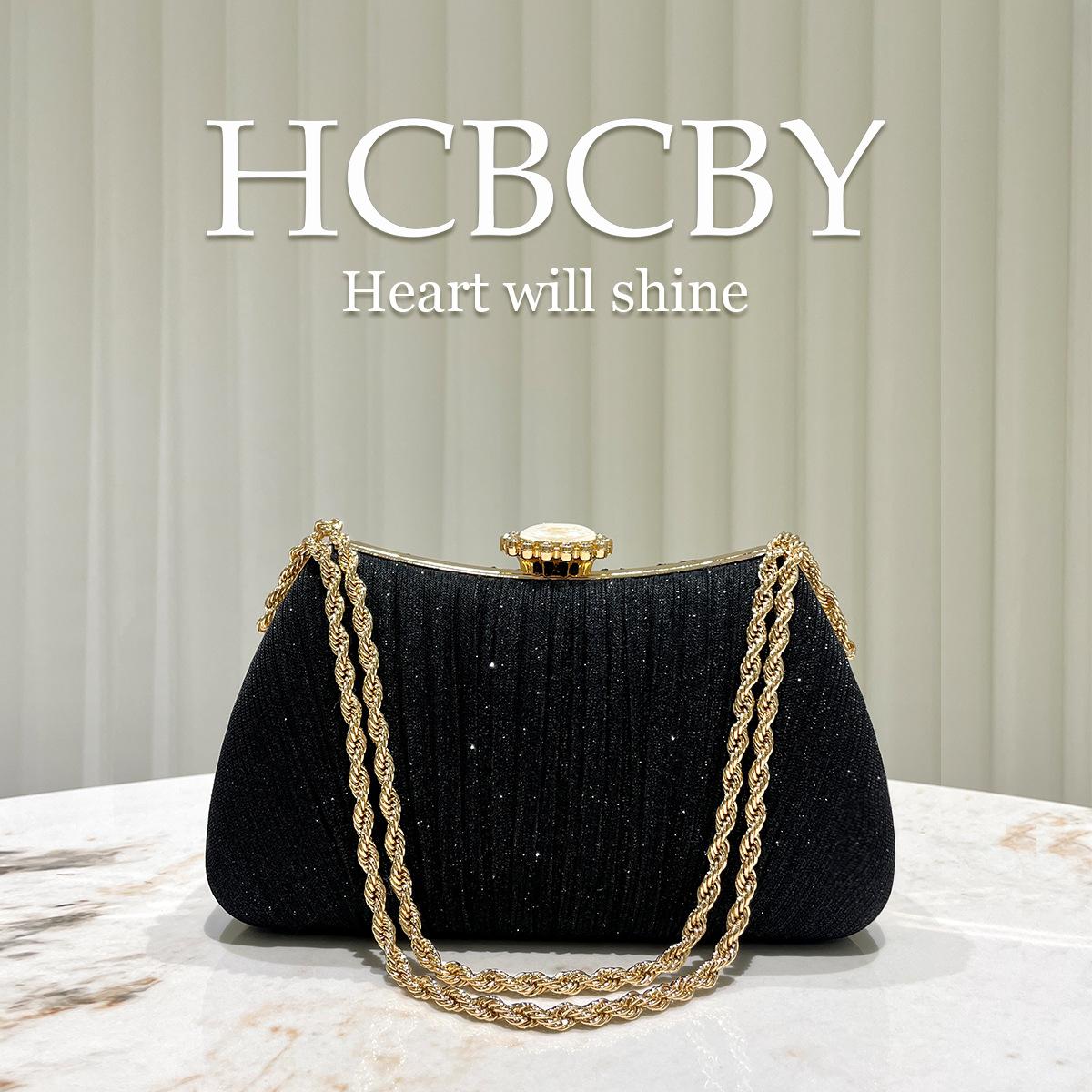 Gold glitter pleated chain decorative handbag evening bag, women s fashion temperament elegant clutch bag dinner bag чёрный