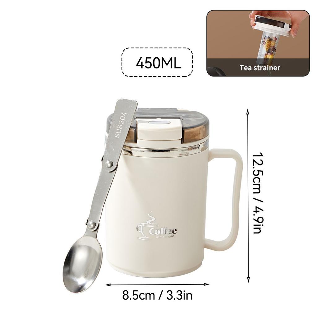 Thermal Coffee Mug with Handle 304 Stainless Steel Insulated Tumbler Leakproof Travel Water Bottle Portable Cup with Spoon