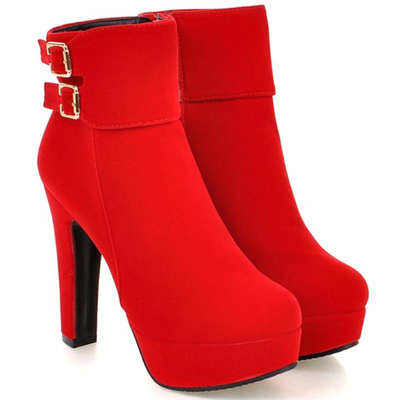 Roter Samt Damen Stiefeletten Herbst Winter Frühling Schwarz Hohe Absätze Kurzer Stiefel Für Damen Partyschuhe Schuhwerk Große Größe Mode