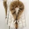 Winter lace-up hooded loose thickened coat women's retro versatile temperament real fox fur collar duck down jacket