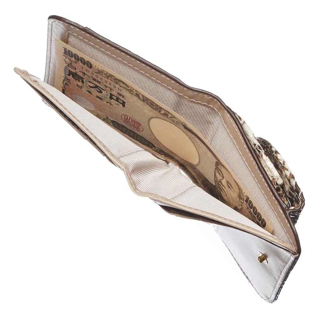 HENLY COAT Anaconda Diamantina Bifold Wallet with Cowhide Coin Feng Shui Gift Boxed Women's Italian-Made Leather, Box-Shaped Purse, Design,