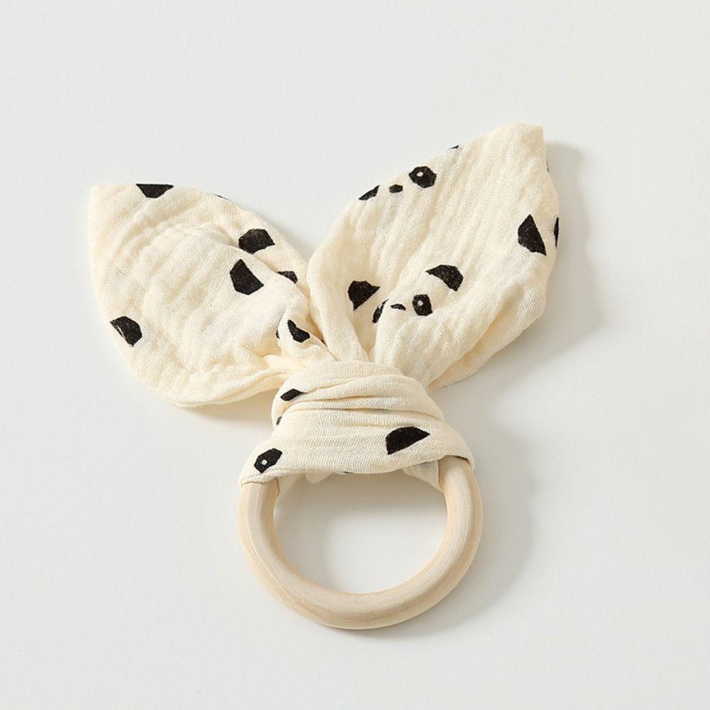 Rabbit Ears Newborn Teething Ring Natural Wooden Chewing Appease Toy Home