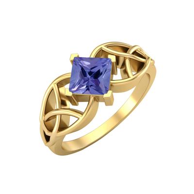 Anillo de Compromiso Celta Solitario para Mujer en Plata de Ley 925 Chapado en Oro con Piedra Preciosa de Tanzanita Cuadrada de 5MM
