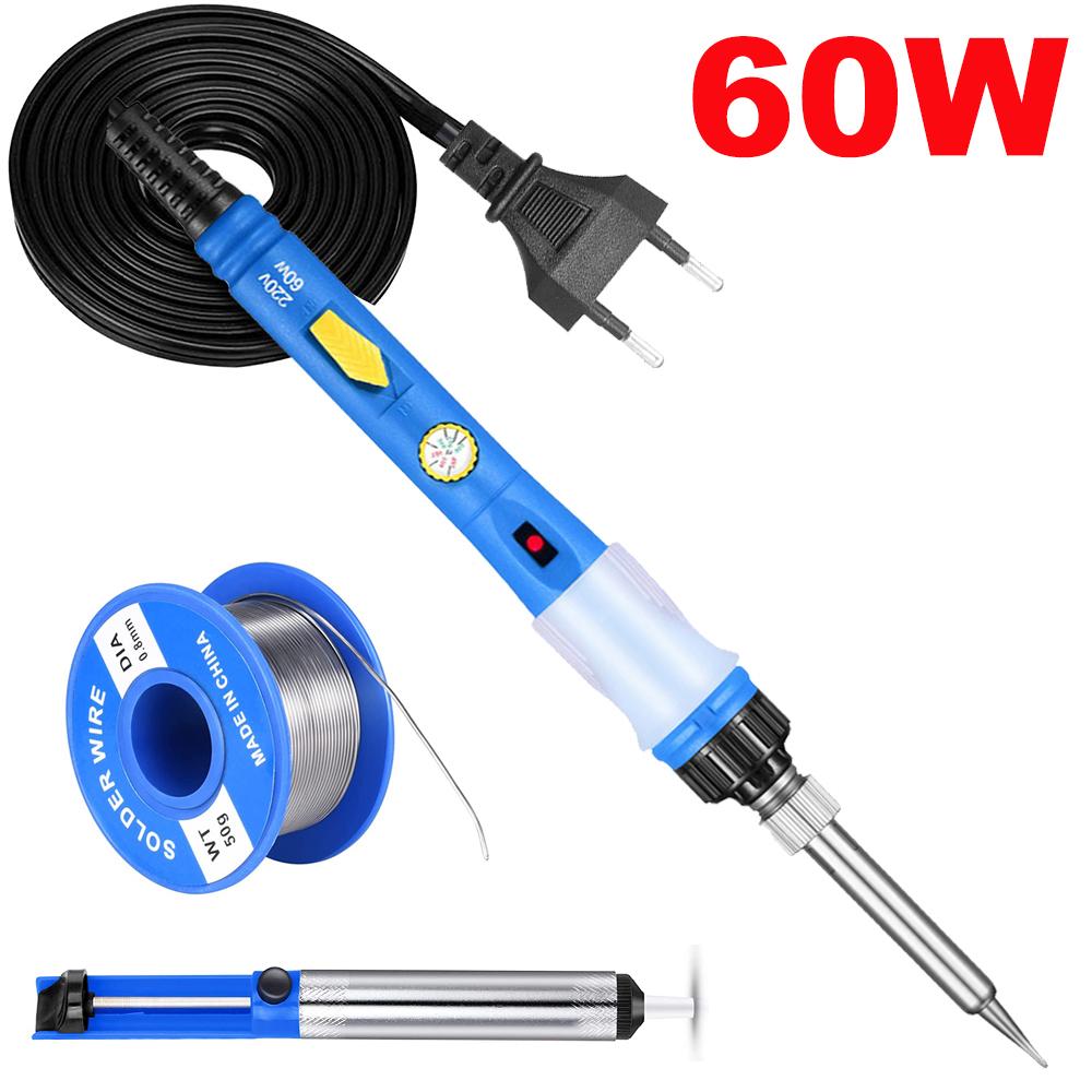 

Электрический паяльник 60 Вт, комплект сварочных инструментов с регулируемой температурой, насос для отпайки припоя, 110 В 220 В 220V- UK Plug