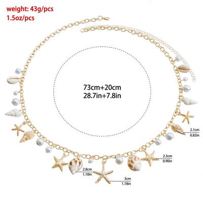 Fashion Bohemian Waist Chain Imitation Pearl Starfish Shell Pendant Body Chain Beach Bikini Sea Star Shell Waist Link for Women