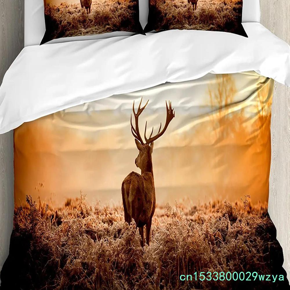 Forest Animal Deer Birch Maple Grass Duvet Cover With Pillow Case Custom 3pcs Bedding Set Quilt Cover Double Bed Home Textile