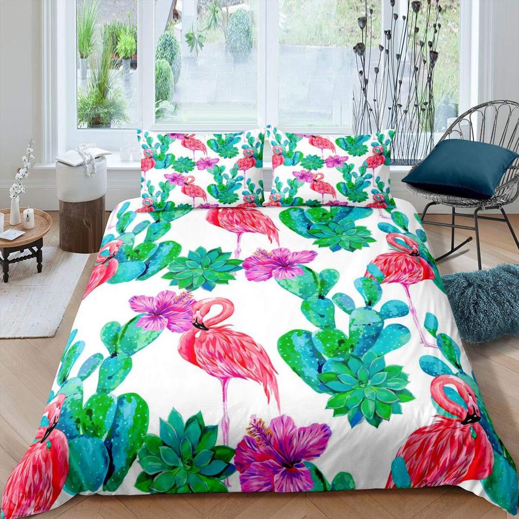 Tropical Flamingo Pattern Quilt Cover Bedding Set Three-Piece Quilt Cover Suitable For Bedroom Decoration