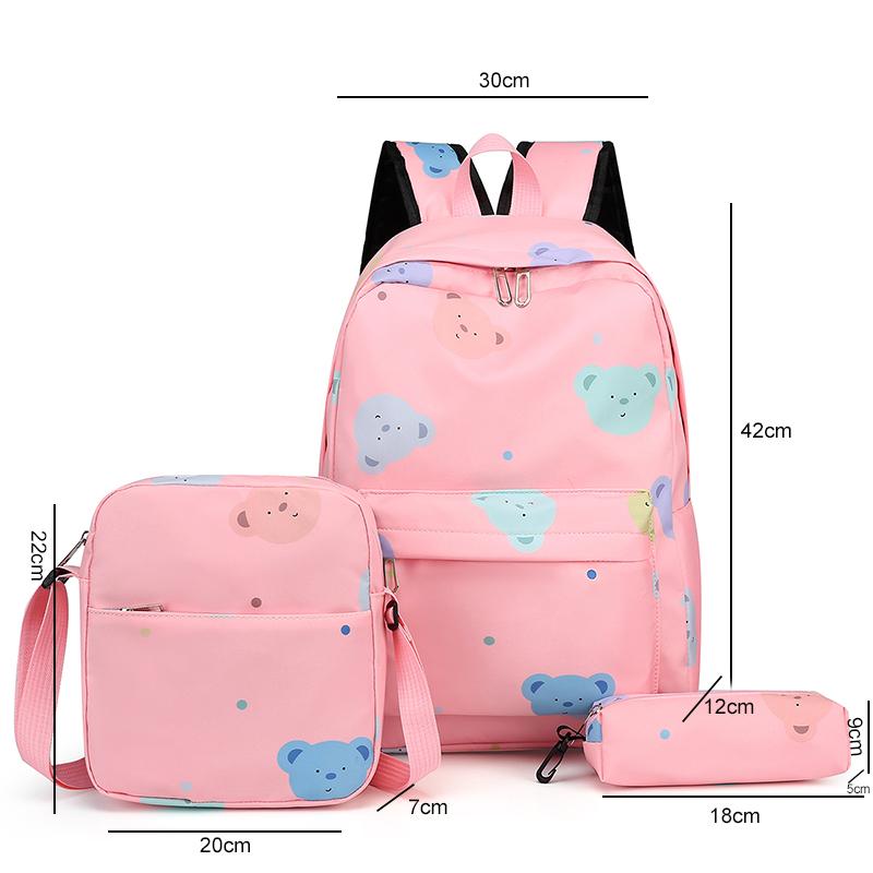 3pcs Women Travel Schoolbag with Lunch Box Pencil Case Large Capacity College Knapsack Student Bookbag Cartoon Pattern Backpacks
