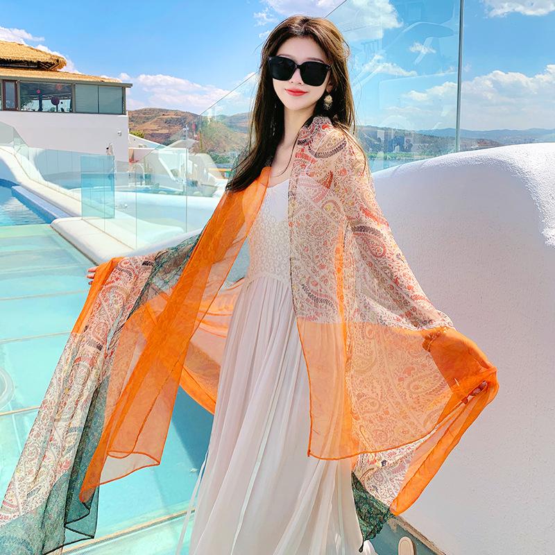 Summer Chiffon Hijab Elegant Women Silk Scarf Vintage Print Mujer Shawl Bandana Sarong Beach Wrap Scarve Pareo Bufanda Stoles