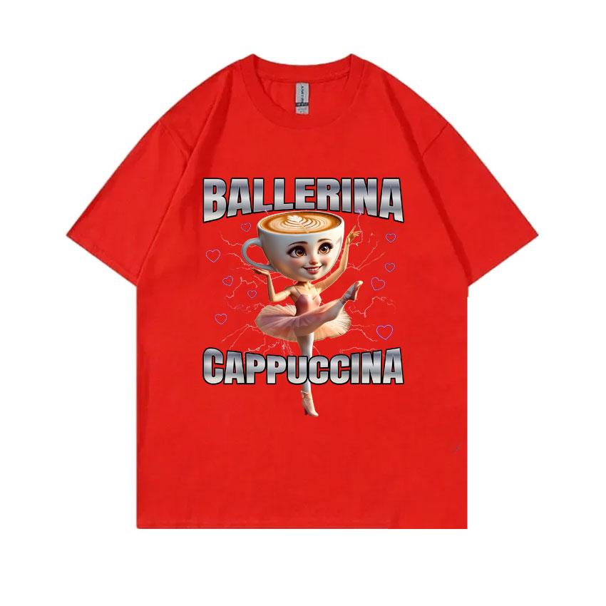 

Итальянский маразм Балерина Капучино Смешная футболка Мужская Женская Повседневная Оверсайз Короткий рукав Унисекс Юмор Мода Уличная одежда S