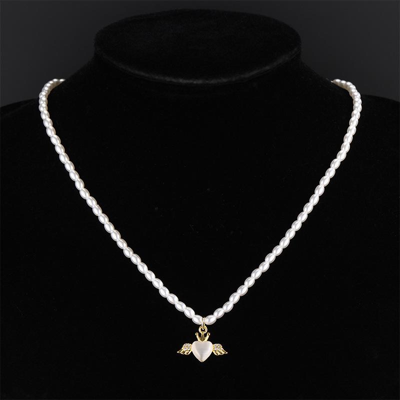 

Ожерелье Ангел любви с пресноводным жемчугом, женское, легкая роскошь, высокое качество, опаловая подвеска, изысканная цепочка для ключицы