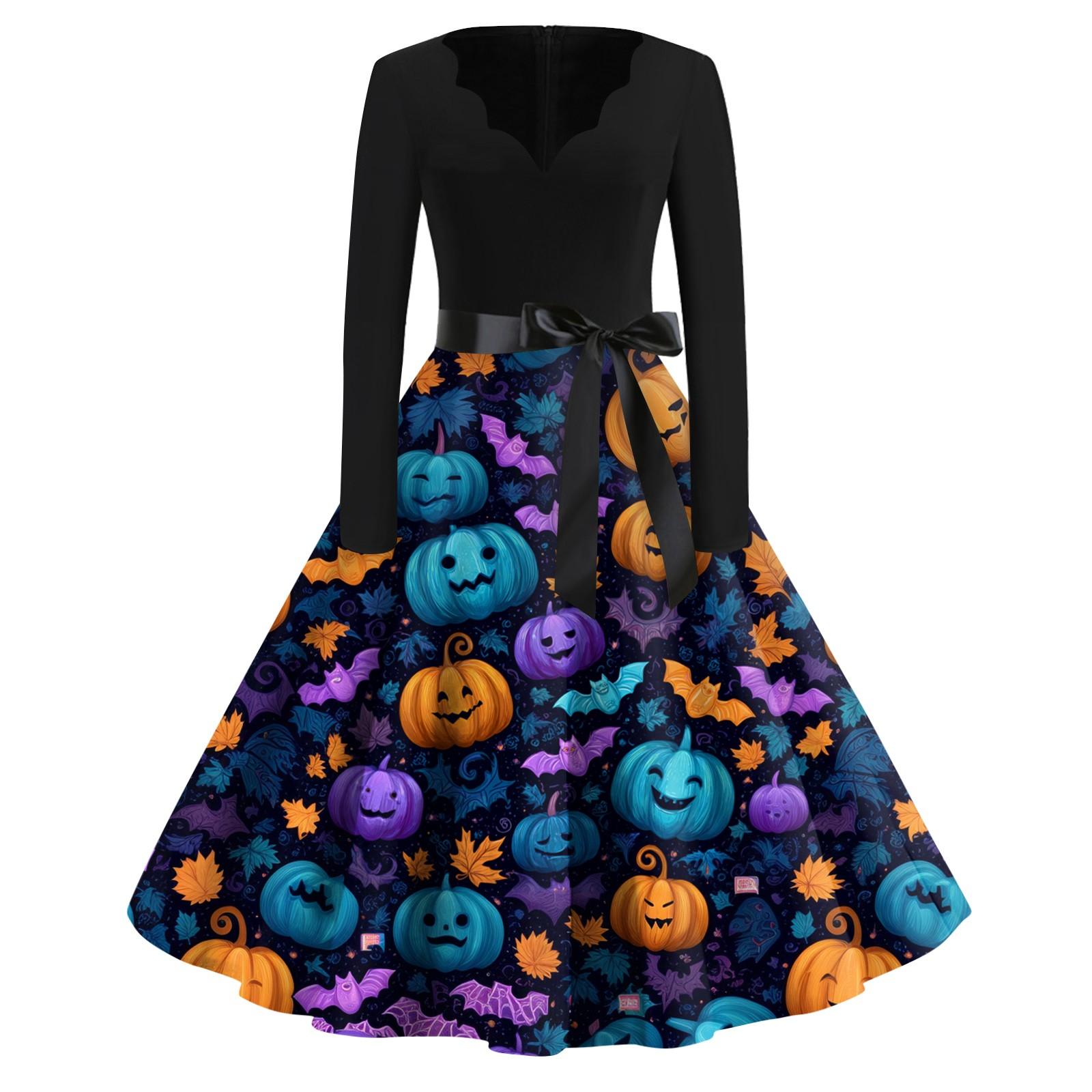 

Женское повседневное модное винтажное платье с принтом в виде V-образного выреза на Хэллоуин XXL