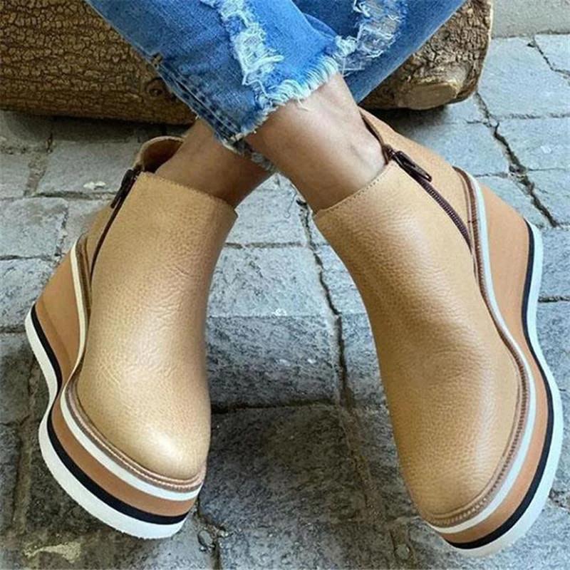 Women New Flat Women's Boots Zipper Women Shoes Plus Size Ankle Boots Keep Warm Fashion Winter Shoes