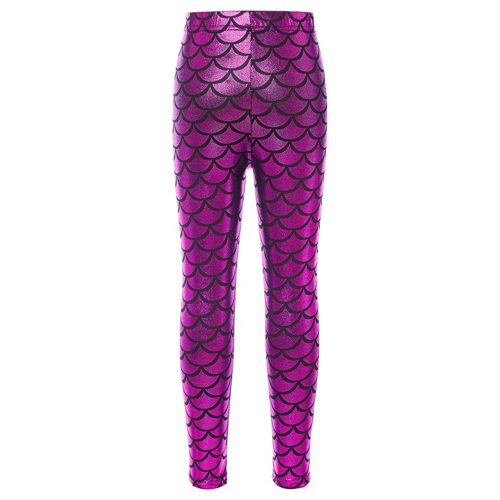 Leggings Brillantes con Estampado de Escamas de Pez para Niñas Cintura Elástica Pantalones Casuales Elegantes para Práctica de Baile
