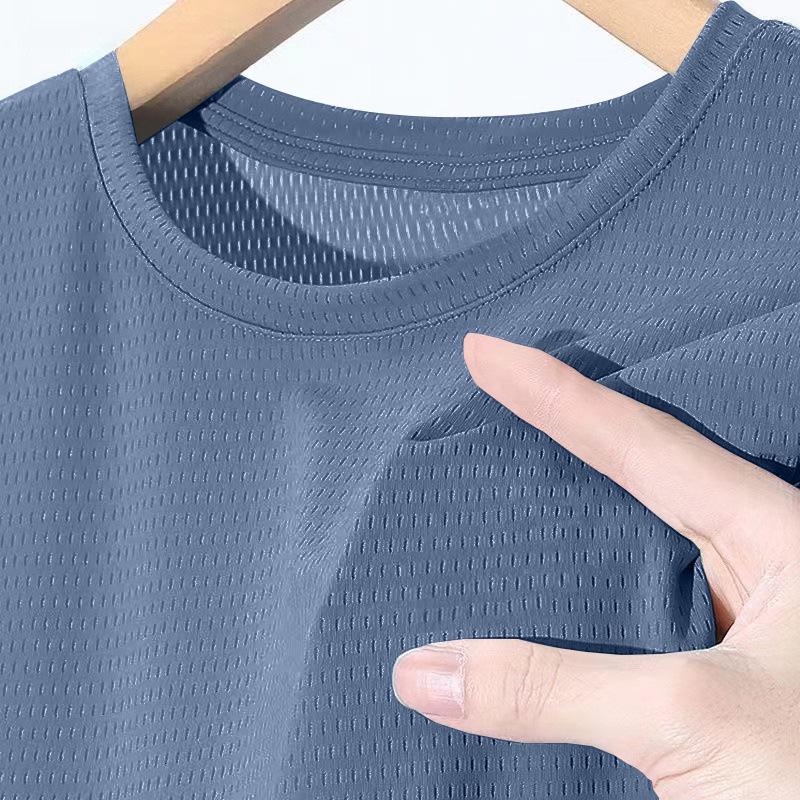 Men's Quick-Dry Ice Silk Mesh T-Shirt: Solid Color, Breathable, Loose Fit, Plus Size, Short Sleeve