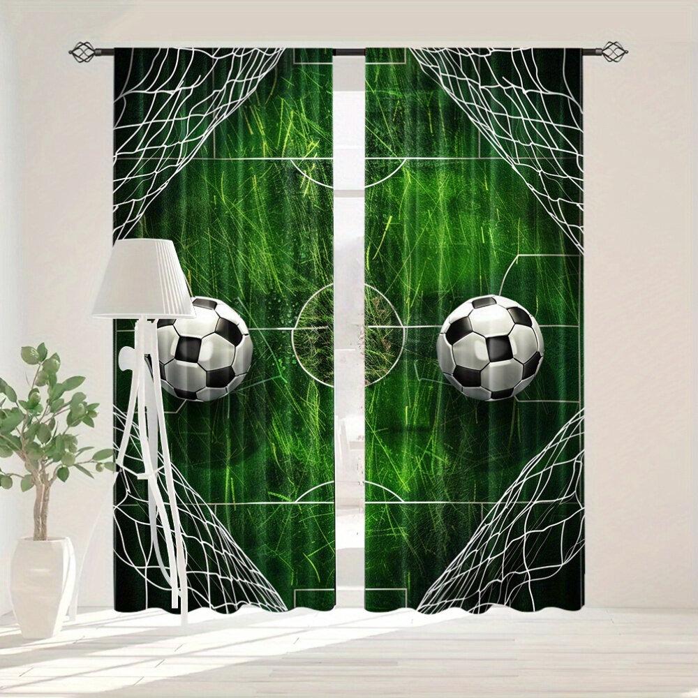 2PCS football printed curtains, pole bag design, privacy protection, suitable for decorating various scenes