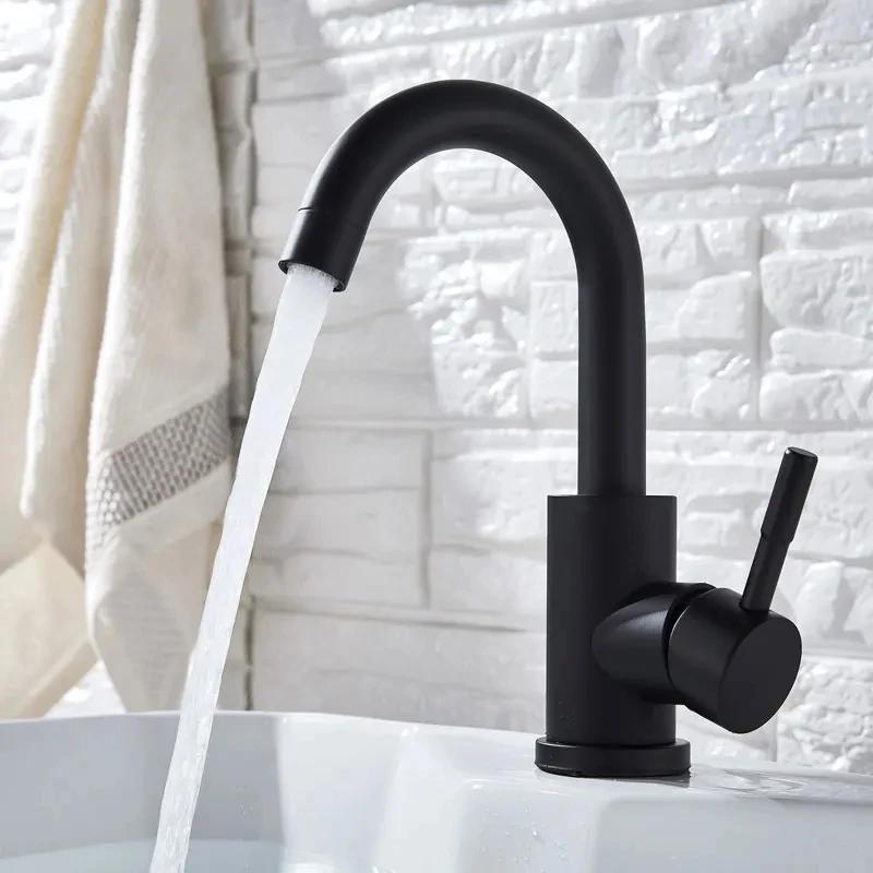 Black Nickel Bathroom Basin Faucet Stainless Steel Hot Cold Wash Mixer Crane Tap 360 Rotation Sink Faucets Single Handle