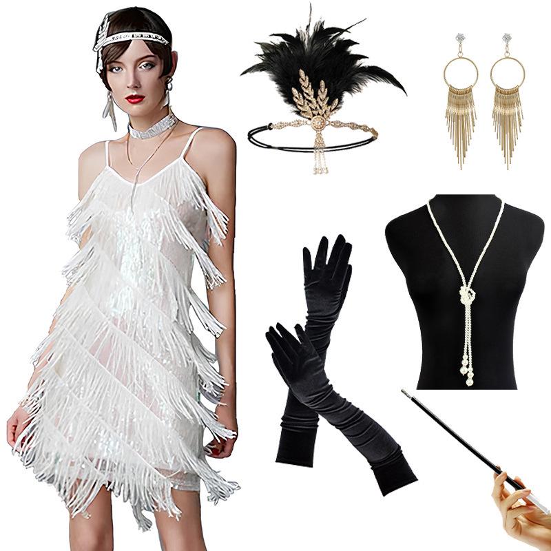 Gatsby 1920s Tassel V-Neck Spaghetti Strap Evening Gown: Retro Latin Dance & Cocktail Party Dress