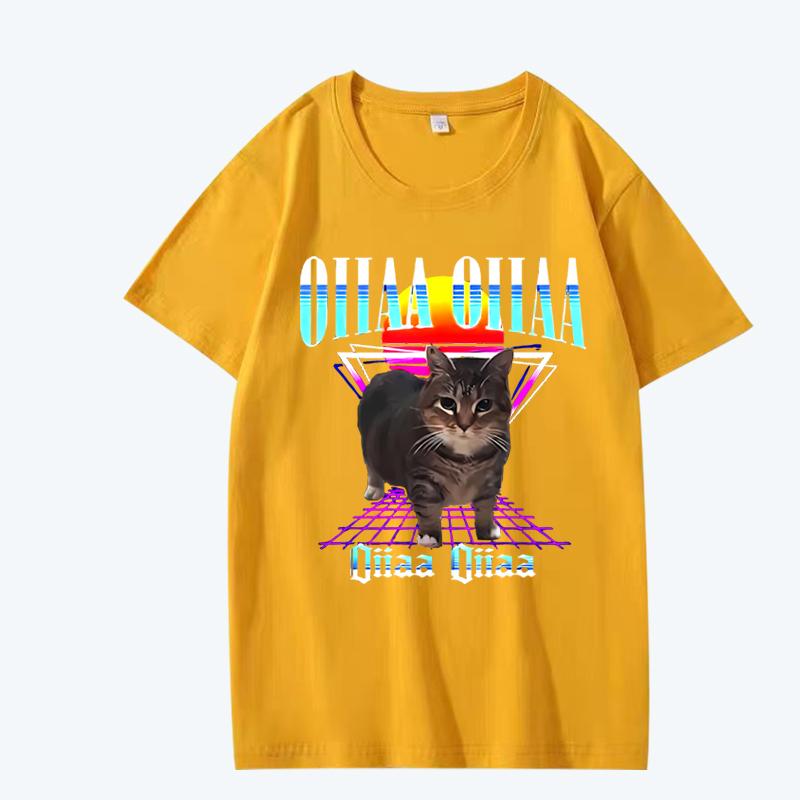 Oiia Oiia Cat Meme Funny Spining T Shirt men women Oversized 100% Cotton short sleeve Summer top Unisex plus sizetops