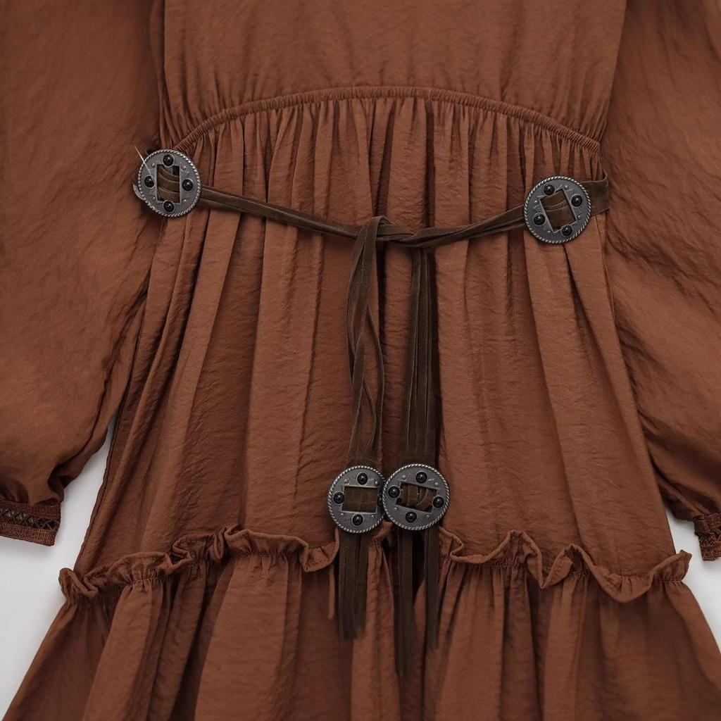 2025 Spring Women's European-American Style Belted Lace Short Dress