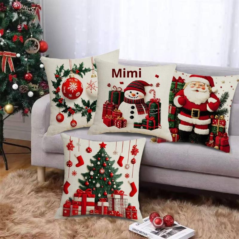 Christmas Pillow Cover 45x45cm Snowman Print Decorative Cushion Case Festive Holiday Home Decor For Sofa Bed