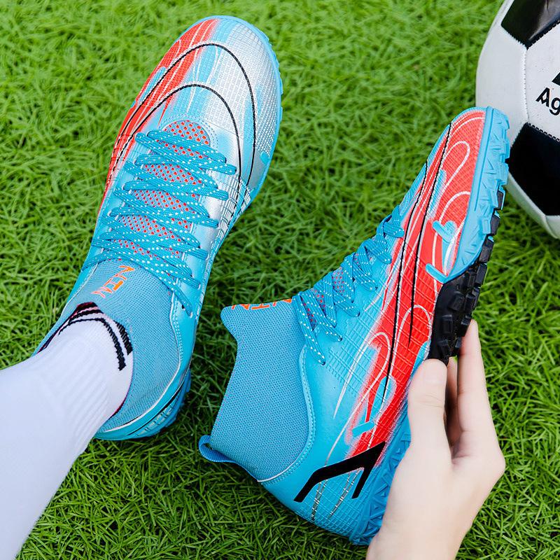 Vibrating football shoes boys and girls high-top TF broken nails youth training lawn football shoes one piece 2025