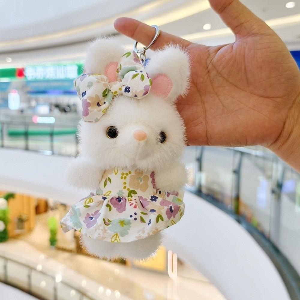 Soft Flower Skirt Bunny Pendant 12CM Rabbit Doll Pendant Fashion Stuffed Animal Keyring  Gifts
