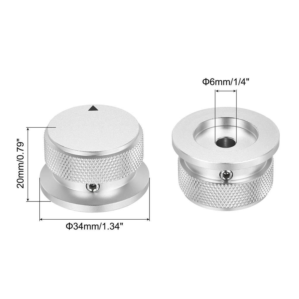 Uxcell Aluminum Potentiometer Universal Volume Tone Control Knob with Arrow Indicator for Silver 2-Piece Knob, 1/4" (6mm) Guitar, 4/5" (34x20mm)