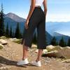 Women Drawstring Elastic Waist Capris Pants with Side Pockets Loose Fit Lightweight Cropped Trousers for Daily Wear