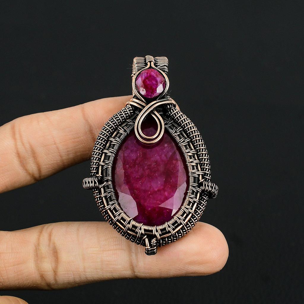 Ruby Pendant Gemstone Jewelry, 999 Copper Wire Wrapped Handmade Pendant, Latest Design Jewelry