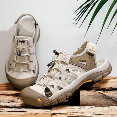Outdoor Strandschuhe für Herren Römerschuhe Atmungsaktive Bequeme Sandalen Rutschfest Herren Sommer-Schuhwerk Lässige Leder Herrenschuhe
