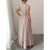 Ladies Floral Print Miniature Sleeve Waist-Cinching Maxi Hem Vacation Dress Elegant Sexy Commute Appropriate