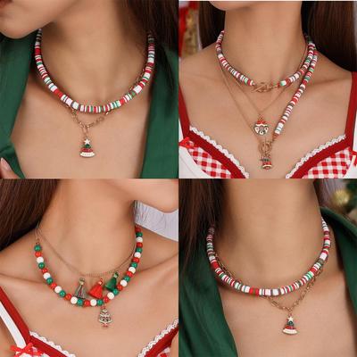 European & American Multi-Layer Polymer Clay Christmas Necklace Set
