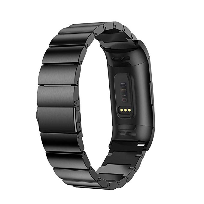 Luxury Metal Watch Strap Replacement with Folding Clasp for Fitbit Charge 4/3