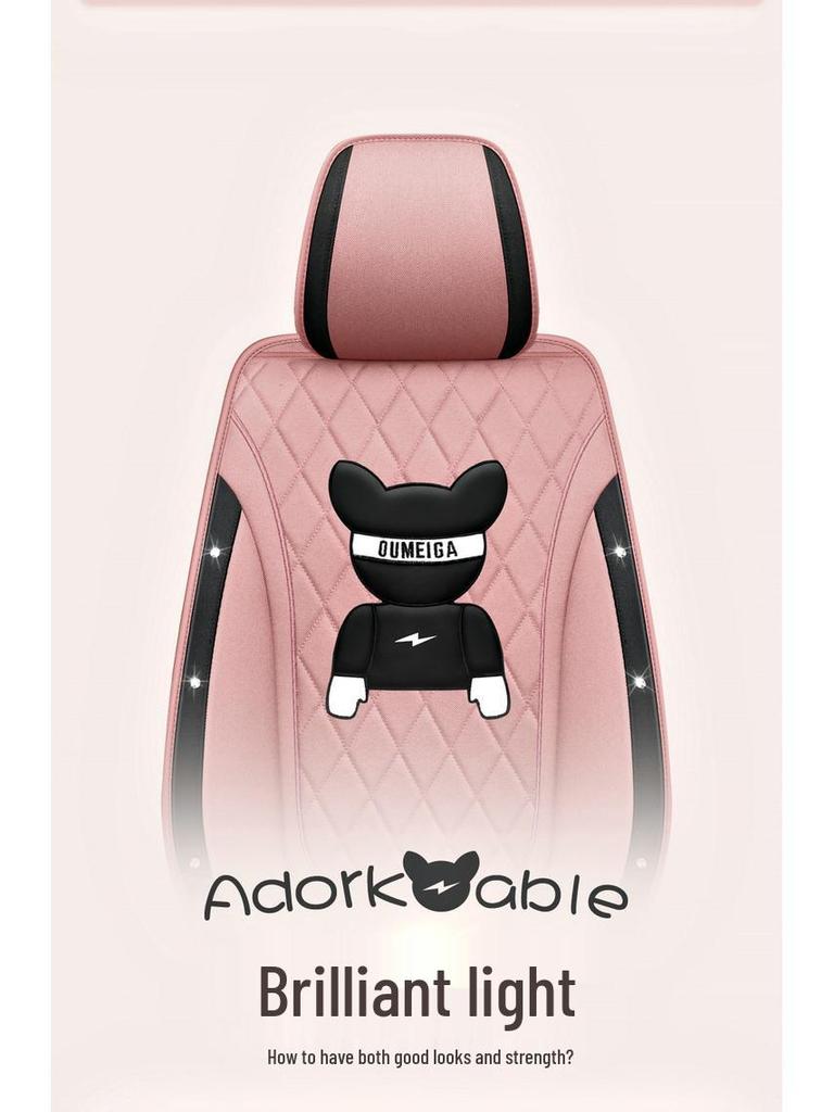 Star Chi Elantra Linen Cartoon Bear Car Seat Cushion - Four Seasons Suitable