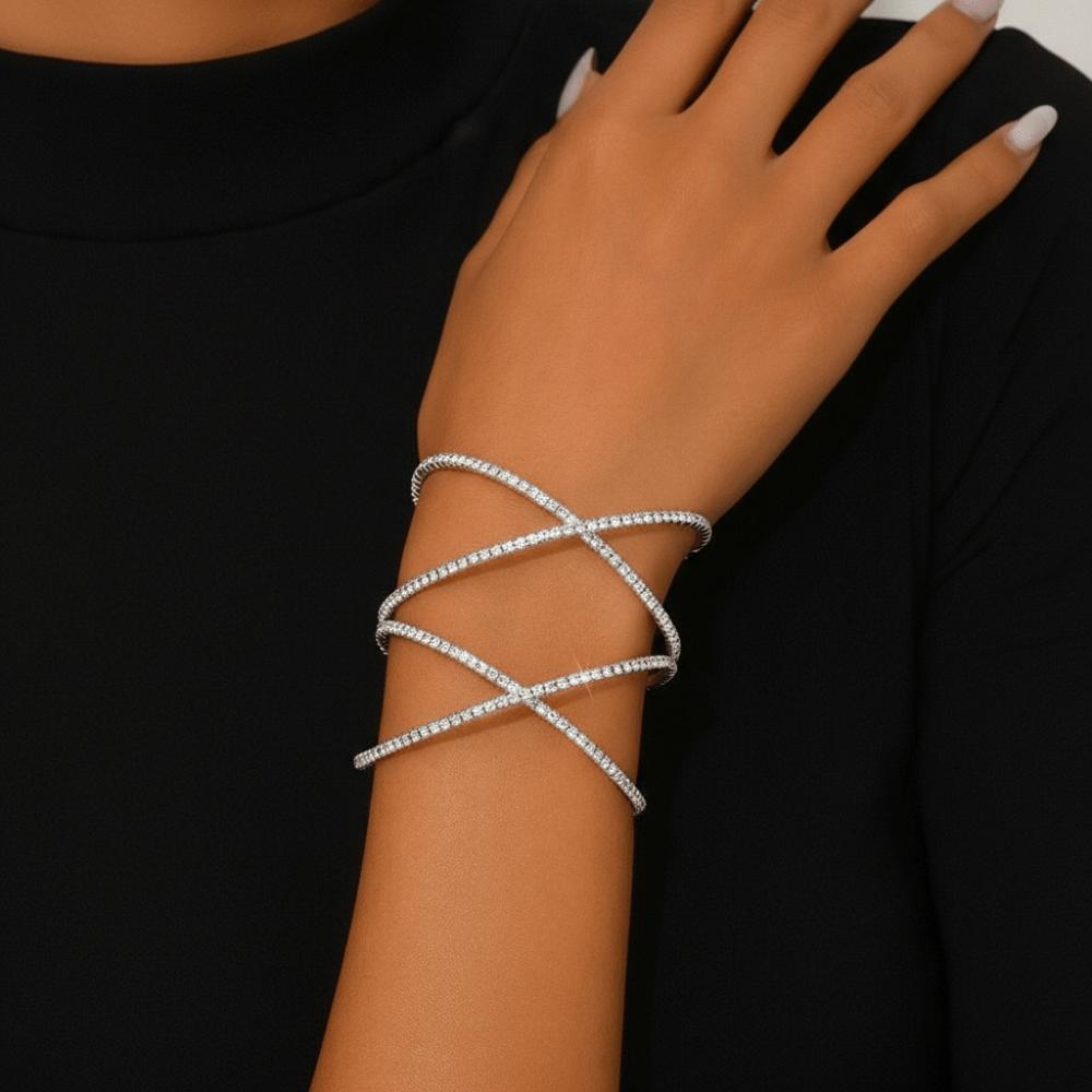 Minimalist Rhinestone Cuff Bracelet Silver-plated Charm Bracelet  Special Occasion