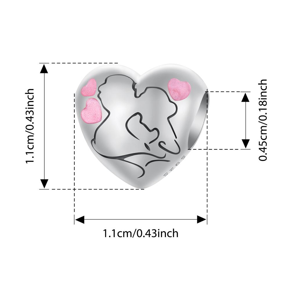 WOSTU 925 Silver Pink Heart Charms Lover Couple Wedding Pendant Opal Beads Fit for Bracelet DIY Valentine Gift